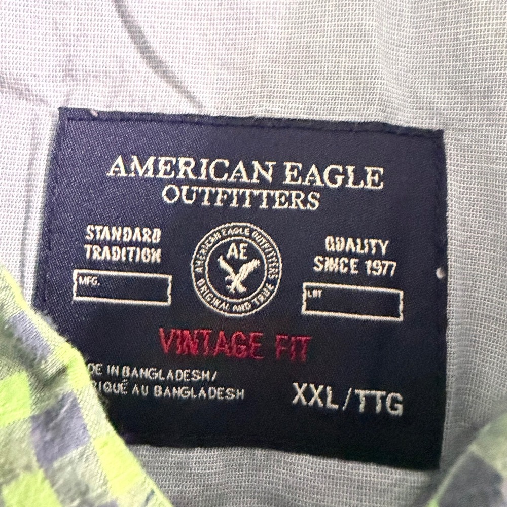 American Eagle Button Down Shirt Mens XXL Lime Green Gingham Western Pearl Snap - Picture 3 of 10